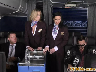 Booty-fucked CFNM stewardess joins mile