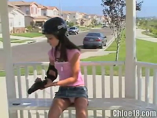 Skater teen masturbates on high a bench