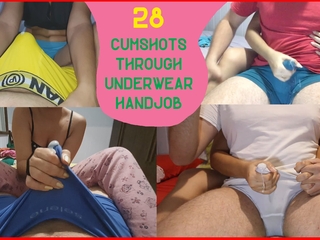 Handjob cum through underwear Prex